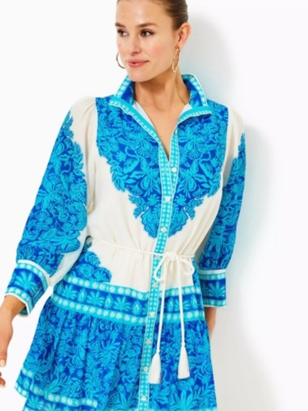 Lilly Pulitzer Blue & White Printed Tie-Waist Mini Dress